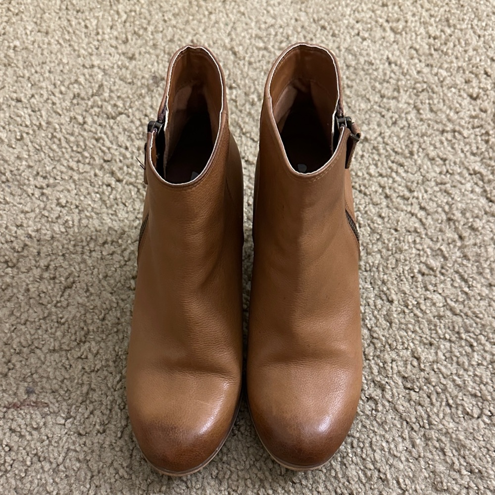 bp Cognac Brown Leather Ankle Booties with Side Zip